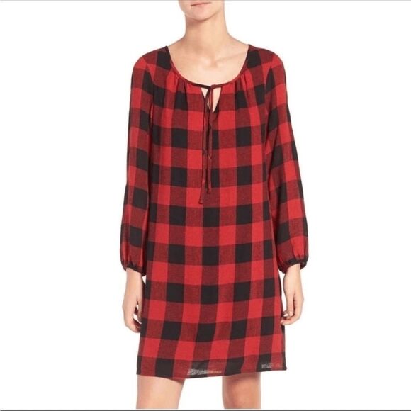 Madewell Red and Black buffalo tunic  Plaid Dress - Picture 1 of 7